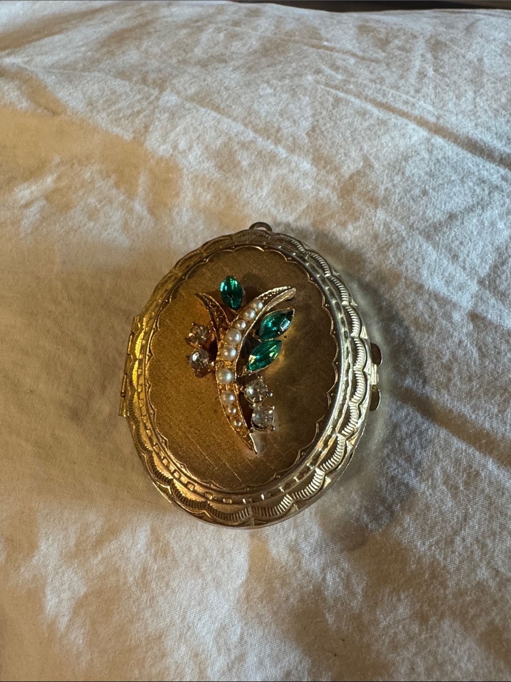Vintage Gold-Tone Locket with Emerald Green Stones